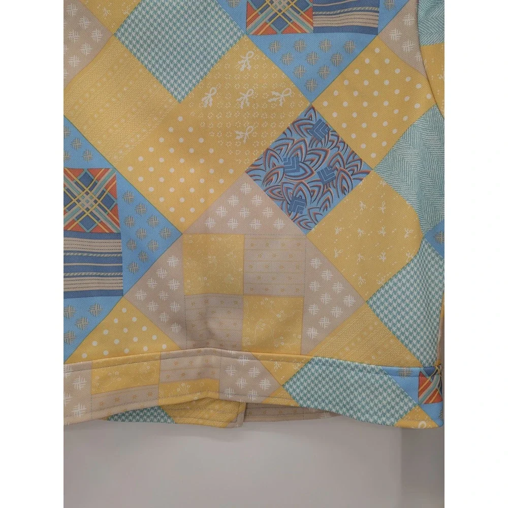 Tradwife 1970s Mod Blue Yellow Patchwork Vintage Retro 12 Dress & Jacket Set